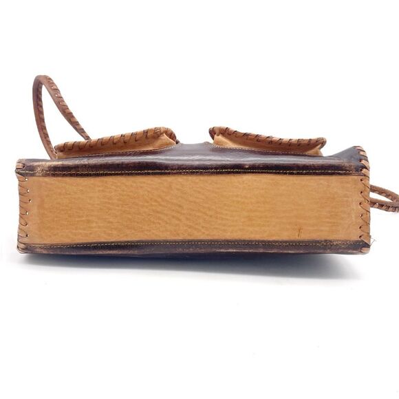 Vintage Tooled Leather Purse Brown Shoulder Bag Western Boho Saddlestitch - Picture 8 of 16